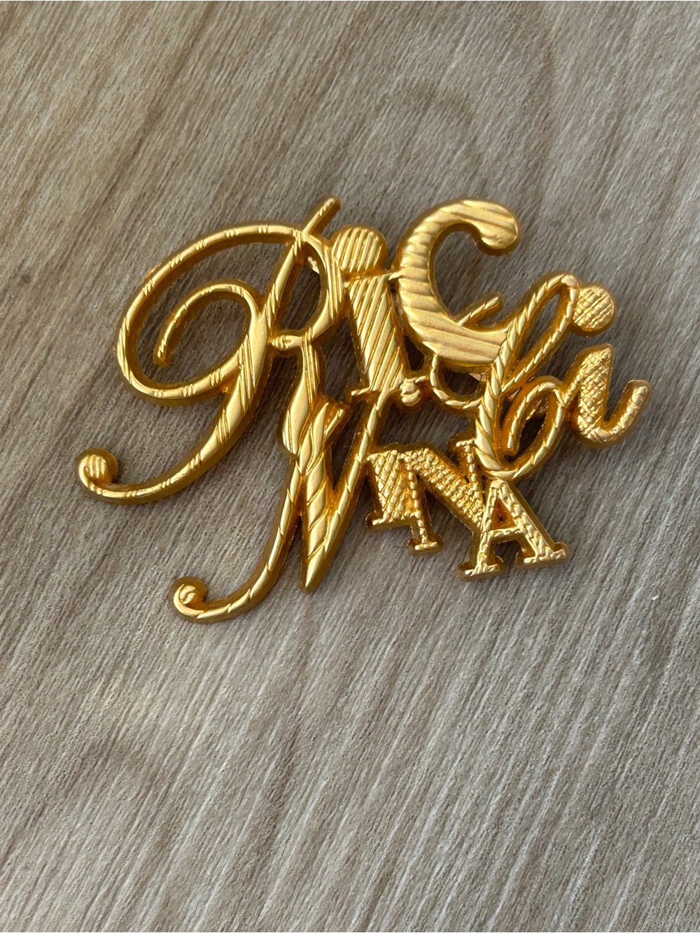 Nina Ricci Gold Script Monogram Pin Brooch